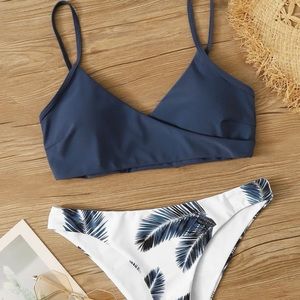 Palm Random Print Adjustable Strap Bikini Swimsuit